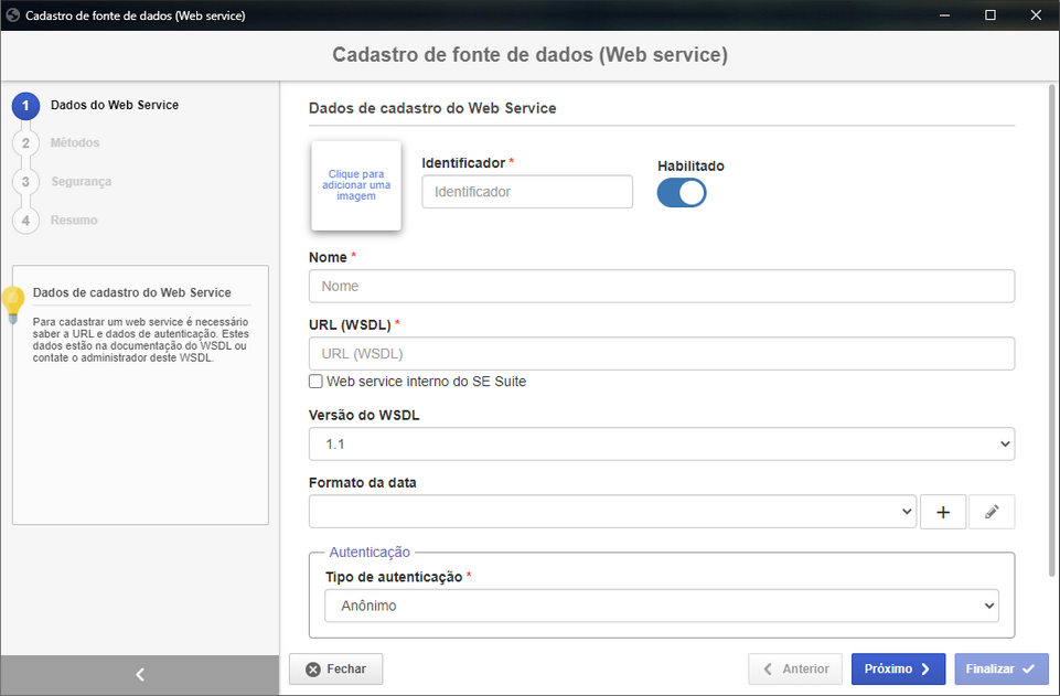 Dados de cadastro do Web Service