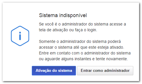 Tela de alerta de sistema indisponível