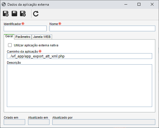 Dados do Cadastro de Aplicação Externa